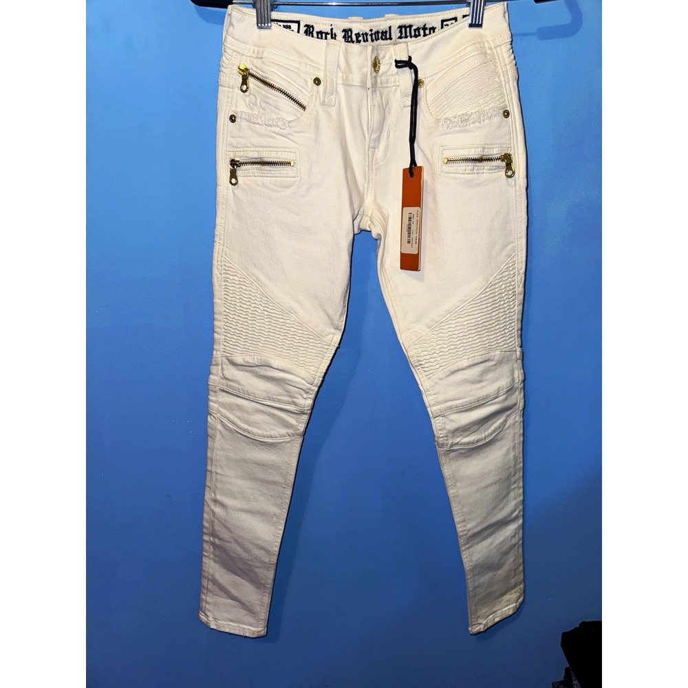Rock Revival Gaby Slim Skinny Moto Jeans White Light Wash Stretch RP9415S220 24
